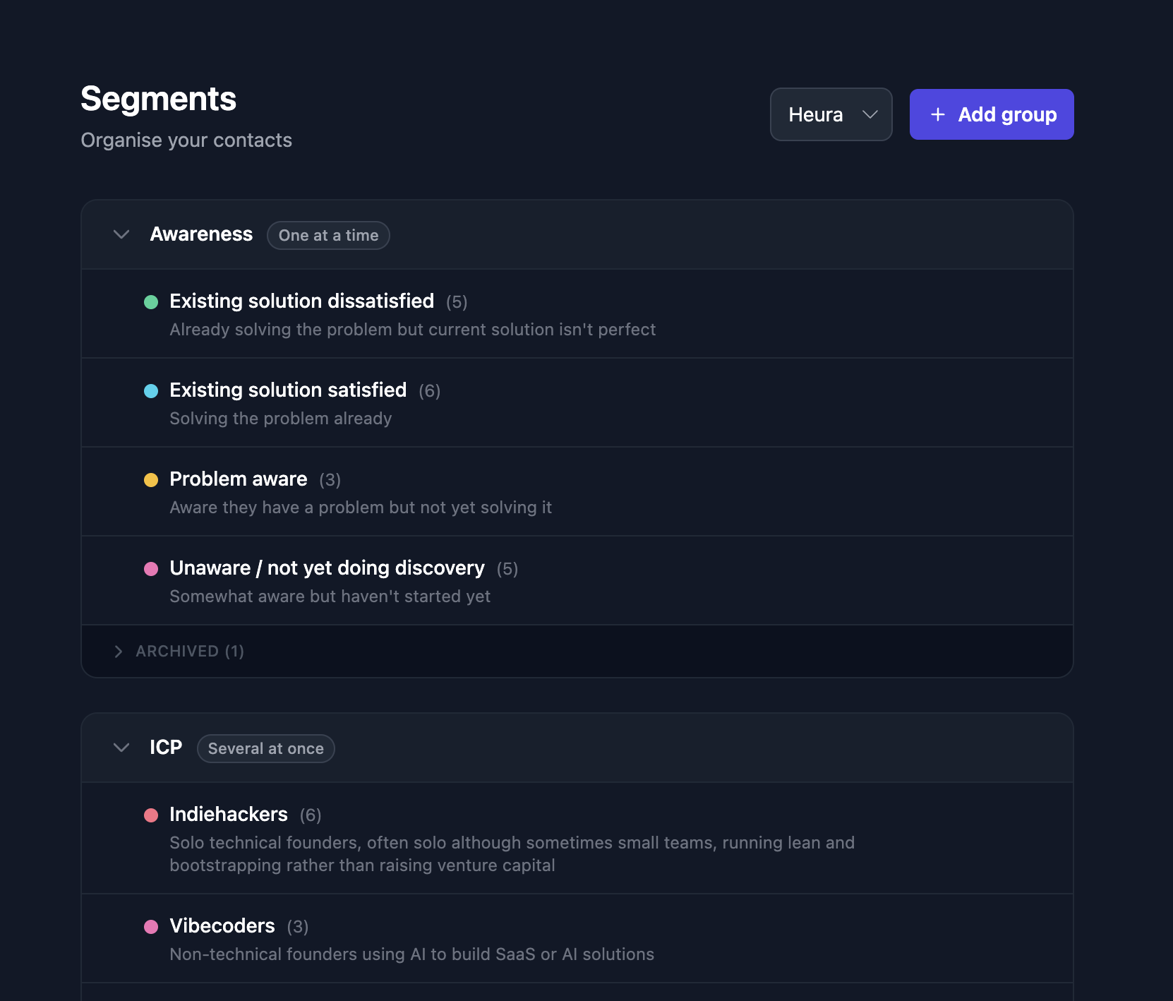 Segments in Heura to track different ICPs